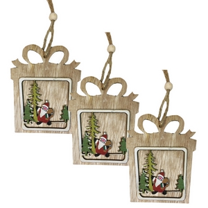 3 Christbaumschmuck Anhänger aus Holz Geschenkbox Nikolaus 3014c